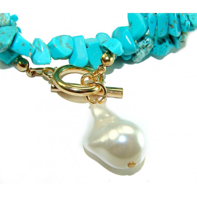 Luxurious natural Turquoise 14K Gold over .925 Sterling Silver handmade necklace
