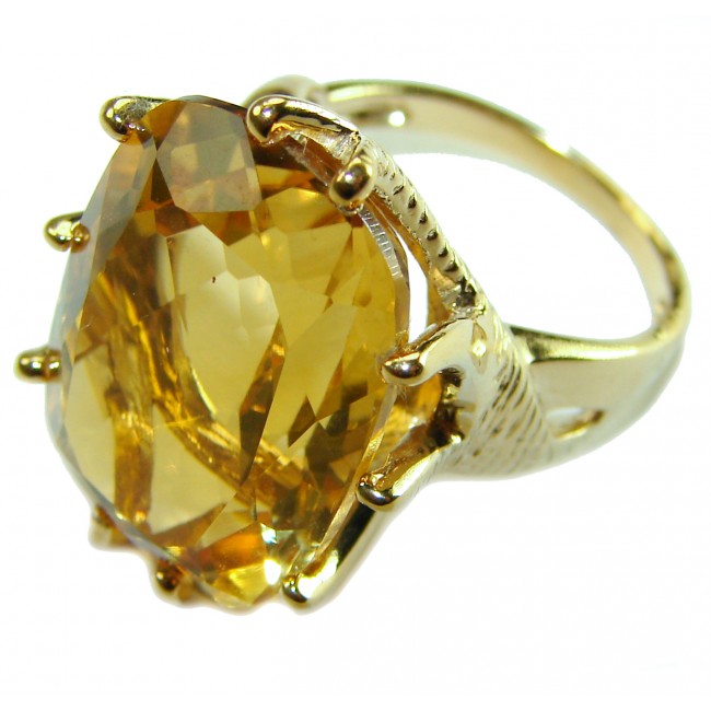 18.8 carat Genuine Lemon Quartz 14K Gold over .925 Sterling Silver handcrafted ring size 7 - Side view of 18.8 carat lemon quartz ring in 14K gold over sterling silver