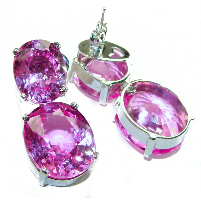 Tiffany - Magnificent Pink 45.5 carat Pink Sapphire .925 Sterling Silver handcrafted Earrings
