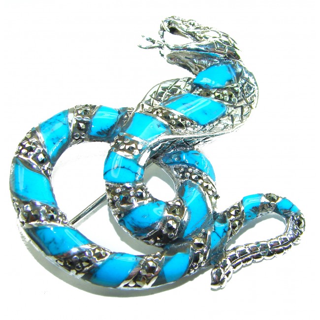 Cobra Snake inlay Turquoise .925 Sterling Silver handcrafted Brooch