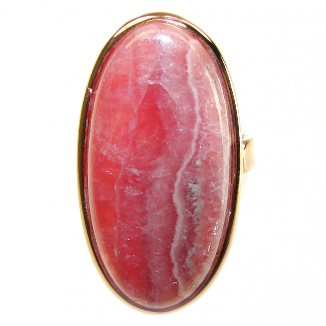 Top quality Argentinian Rhodochrosite 14K Gold over .925 Sterling Silver handmade LARGE ring size 8 adjustable