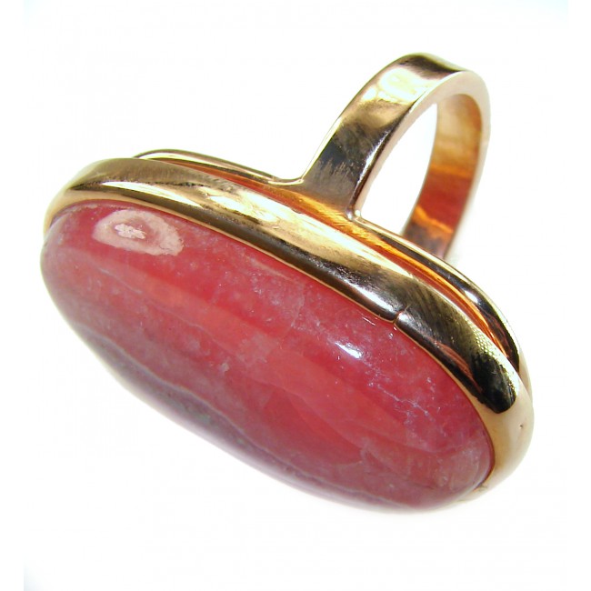 Top quality Argentinian Rhodochrosite 14K Gold over .925 Sterling Silver handmade LARGE ring size 8 adjustable