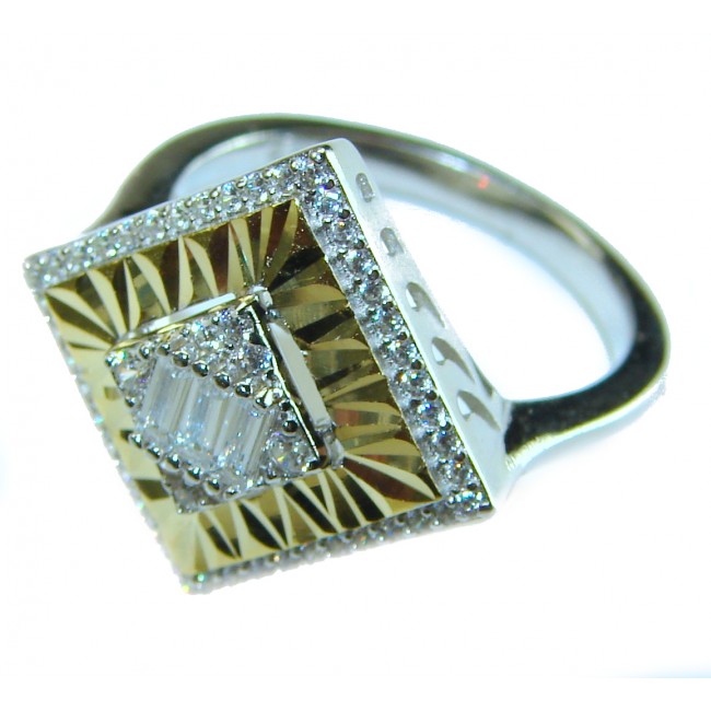 Art Deco 15.2 carat White Topaz 2 tones .925 Silver handcrafted Cocktail Ring s. 8 - Art Deco ring, top view, 15.2 carat white topaz, two-tone silver design.