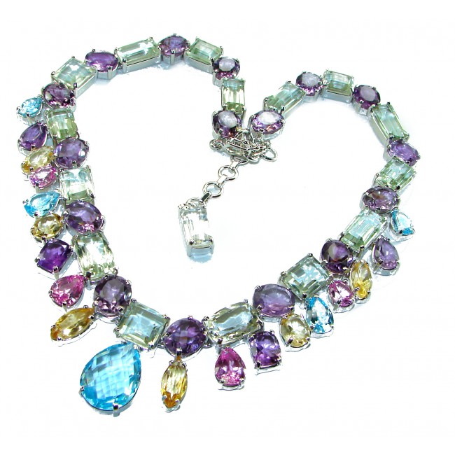 Pastel Beauty - 280.3 carat Natural Multigem .925 Sterling Silver Handcrafted Statement Necklace