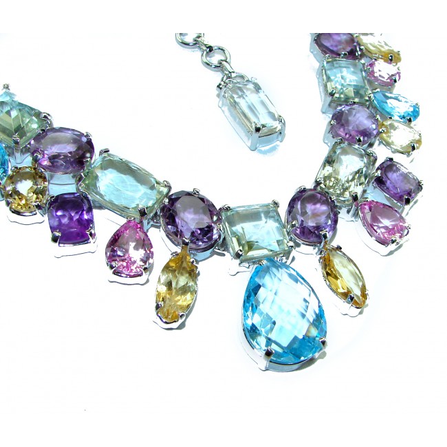 Pastel Beauty - 280.3 carat Natural Multigem .925 Sterling Silver Handcrafted Statement Necklace