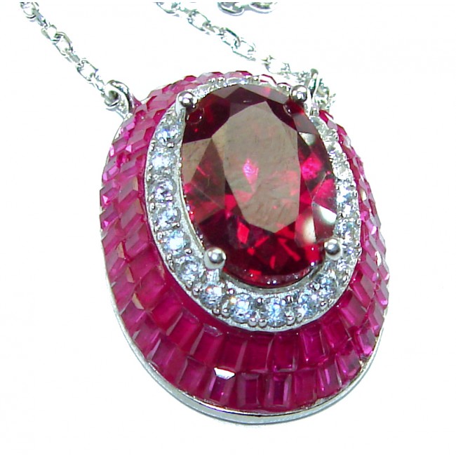 Art Deco - Luxurious natural 10.5 carat Ruby .925 Sterling Silver handmade Statement necklace