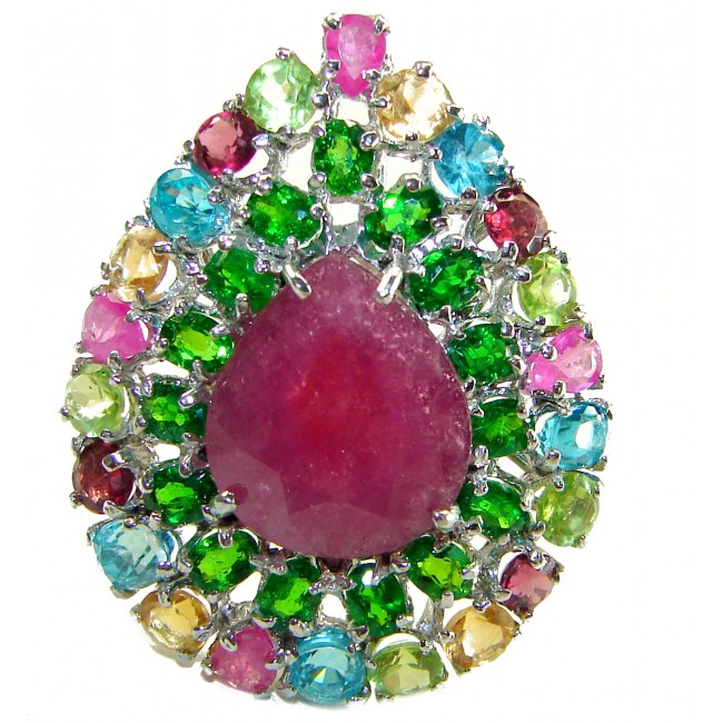 Spectacular Authentic 4.3 carat Ruby .925 Sterling Silver handmade Cocktail Ring s. 5 1/2
