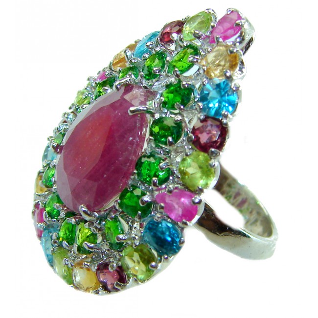 Spectacular Authentic 4.3 carat Ruby .925 Sterling Silver handmade Cocktail Ring s. 5 1/2