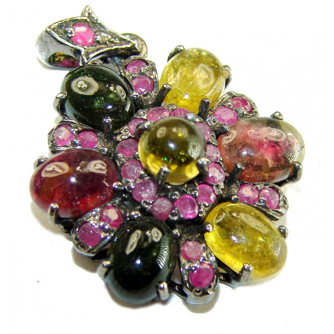 14.5 carat Brazilian Watermalon Tourmaline black rhodium over .925 Sterling Silver handmade Pendant
