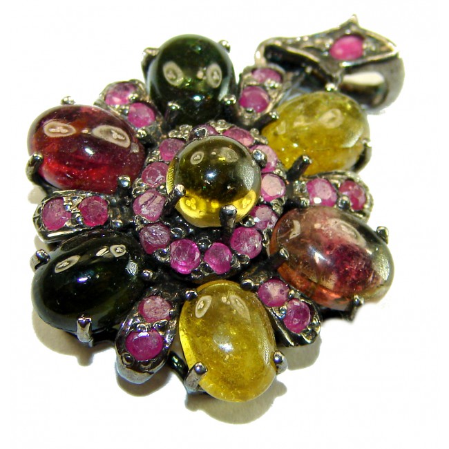 14.5 carat Brazilian Watermalon Tourmaline black rhodium over .925 Sterling Silver handmade Pendant