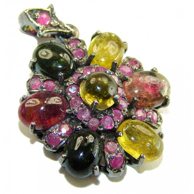 14.5 carat Brazilian Watermalon Tourmaline black rhodium over .925 Sterling Silver handmade Pendant