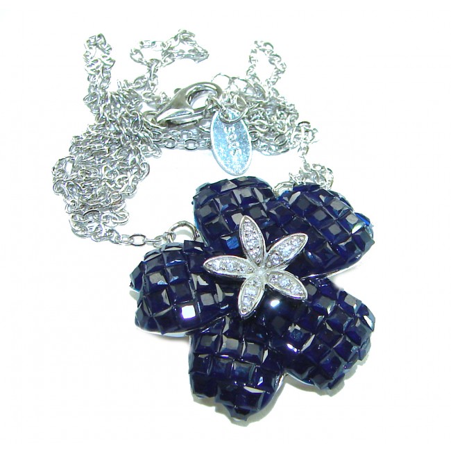 Blue Flower 19.2 carat natural Sapphire .925 Sterling Silver Necklace