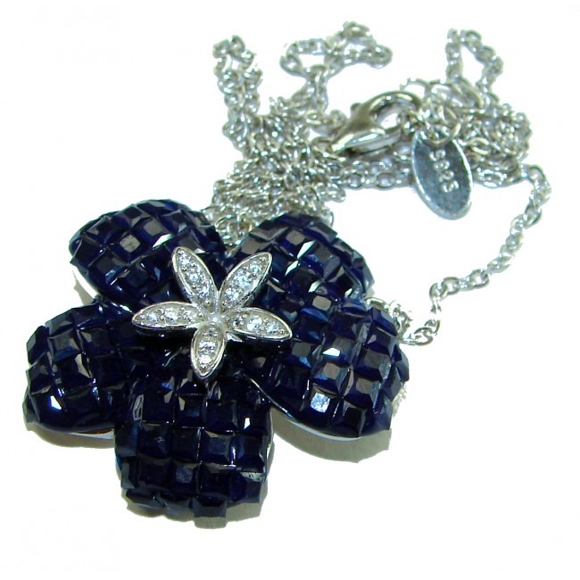Blue Flower 19.2 carat natural Sapphire .925 Sterling Silver Necklace