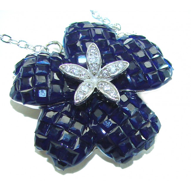 Blue Flower 19.2 carat natural Sapphire .925 Sterling Silver Necklace
