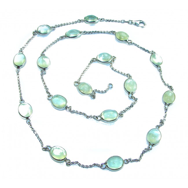 New Universe - Genuine Moss Prehnite .925 Sterling Silver handmade 26 inches long necklace