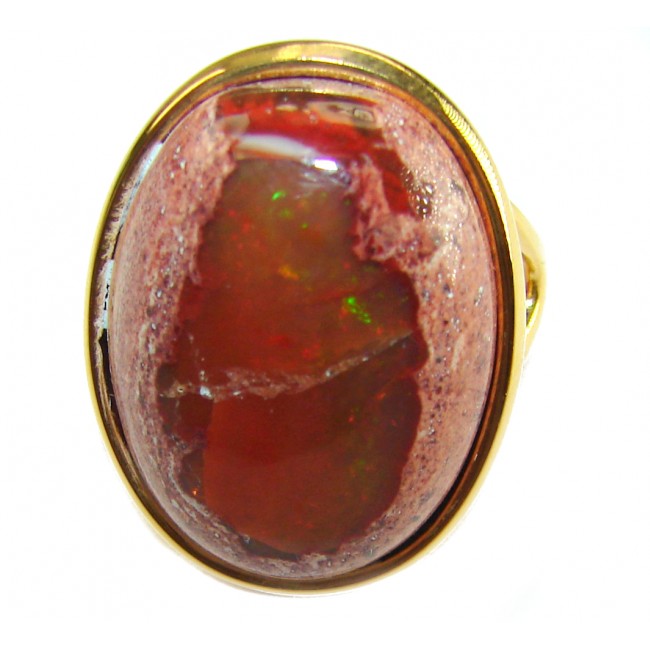 Orange Galaxy best quality 19.4 carat Mexican Opal 18K Gold over .925 Sterling Silver handmade ring 8 1/4