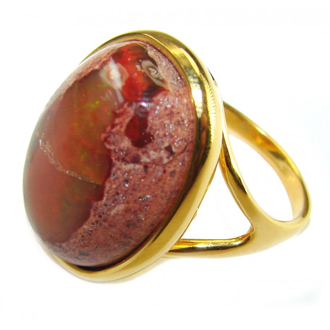 Orange Galaxy best quality 19.4 carat Mexican Opal 18K Gold over .925 Sterling Silver handmade ring 8 1/4