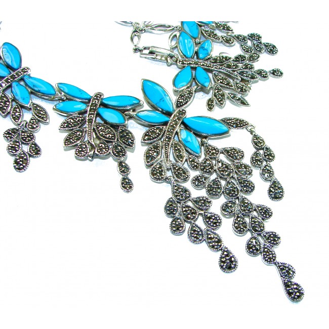 HUGE 77.9 grams Seven Butterflies design genuine Turquoise .925 Sterling Silver handcrafted Necklace