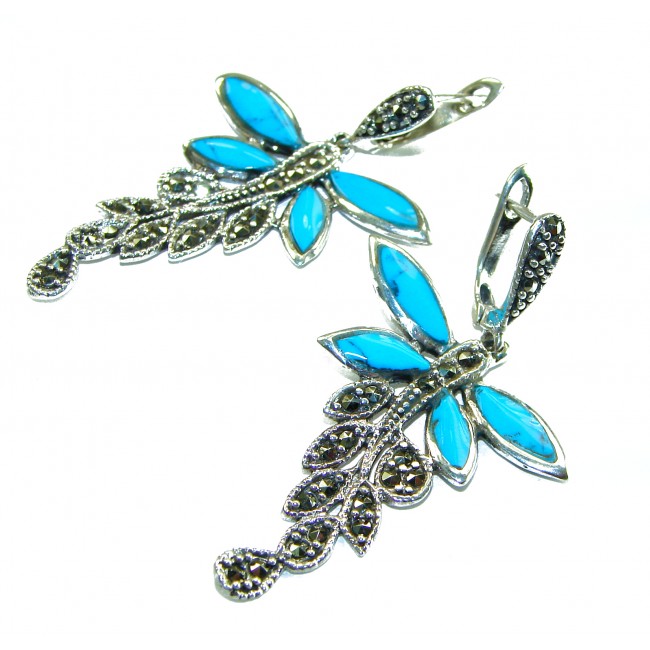 Butterflies Turquoise Marcasite .925 Sterling Silver Handcrafted earrings - photo 4