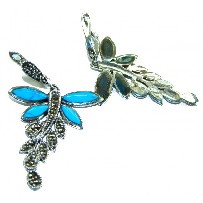 Butterflies Turquoise Marcasite .925 Sterling Silver Handcrafted earrings - photo 2