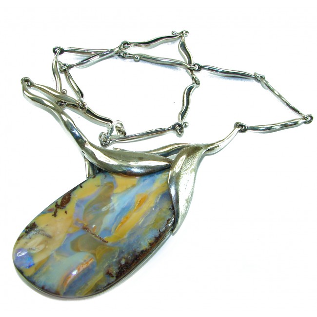 Spectacular 65.8 CARAT Australian Boulder Opal .925 Sterling Silver brilliantly handcrafted necklace