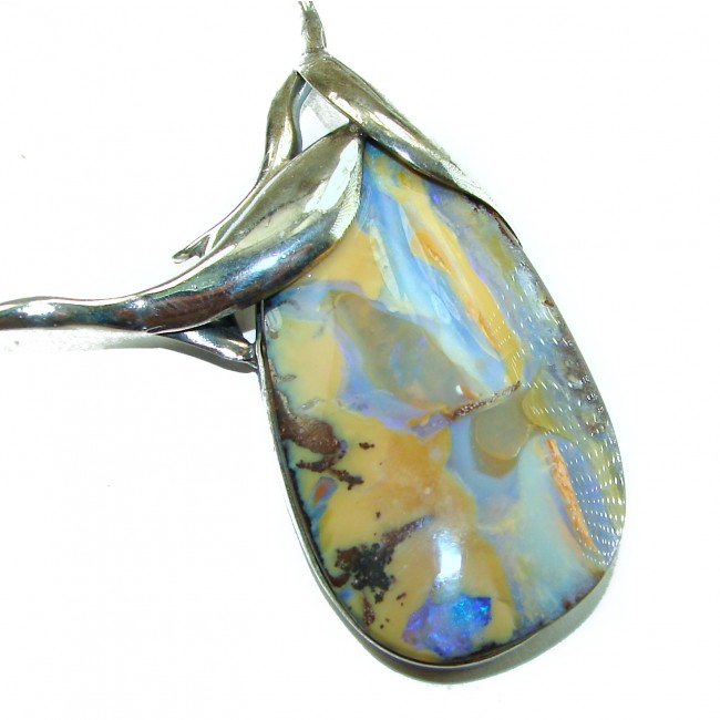 Spectacular 65.8 CARAT Australian Boulder Opal .925 Sterling Silver brilliantly handcrafted necklace