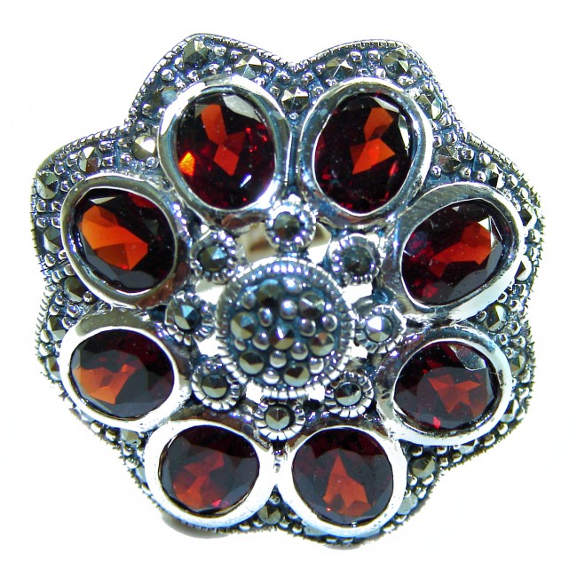 Royalty 22.5 carat oval cut Red Garnet .925 Sterling Silver handcrafted ring; s. 8