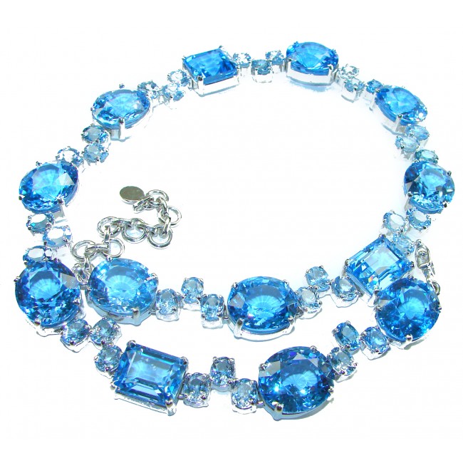 Blue Odyssey 245.5 carat Swiss Blue Topaz .925 Sterling Silver handmade Large Statement necklace