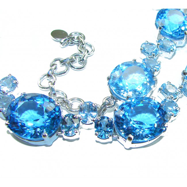 Blue Odyssey 245.5 carat Swiss Blue Topaz .925 Sterling Silver handmade Large Statement necklace