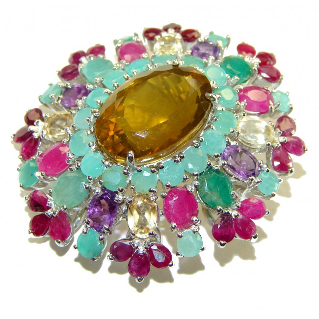 Luxury genuine 48.5 CARAT Champagne Topaz .925 Sterling Silver handmade Pendant Brooch