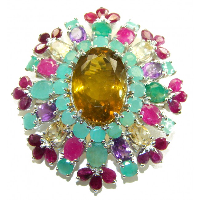 Luxury genuine 48.5 CARAT Champagne Topaz .925 Sterling Silver handmade Pendant Brooch