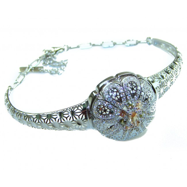 Aphrodite - Solid 2.5 multicolor Sapphire .925 Sterling Silver handcrafted Bracelet - Side view of Aphrodite bracelet, multicolor sapphire, sterling silver.