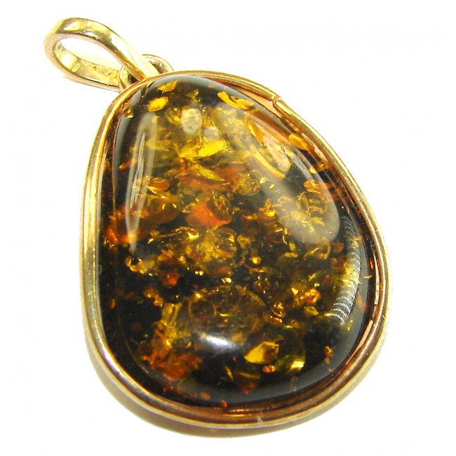 Prehistoric cognac Authentic Baltic Amber 14K Gold over.925 Sterling Silver beautifully handcrafted Pendant