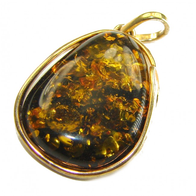 Prehistoric cognac Authentic Baltic Amber 14K Gold over.925 Sterling Silver beautifully handcrafted Pendant