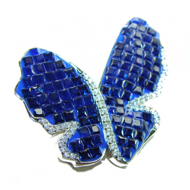 Butterfly - Vintage Design - 27.2 carat Sapphire .925 Sterling Silver handcrafted Brooch - photo 3