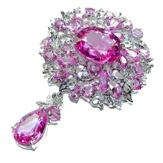 An exuberantly Large 77.5 grams, 145.2 carat Vintage style Pink Sapphire .925 Sterling Silver handmade LARGE Pendant - Brooch