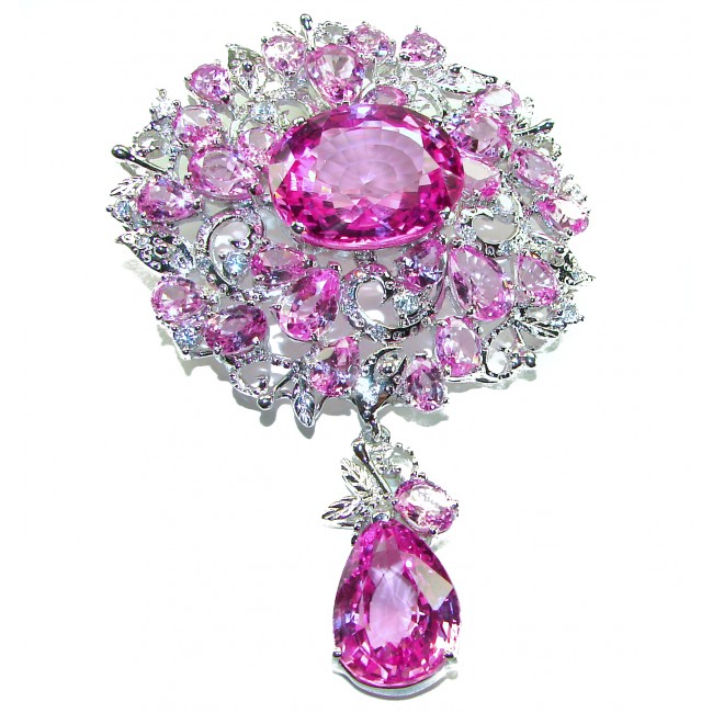 An exuberantly Large 77.5 grams, 145.2 carat Vintage style Pink Sapphire .925 Sterling Silver handmade LARGE Pendant - Brooch