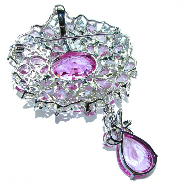 An exuberantly Large 77.5 grams, 145.2 carat Vintage style Pink Sapphire .925 Sterling Silver handmade LARGE Pendant - Brooch