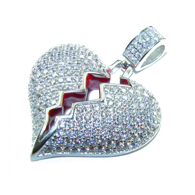 Broken Heart Luxurious 12.4 carat White Topaz .925 Sterling Silver handcrafted pendant