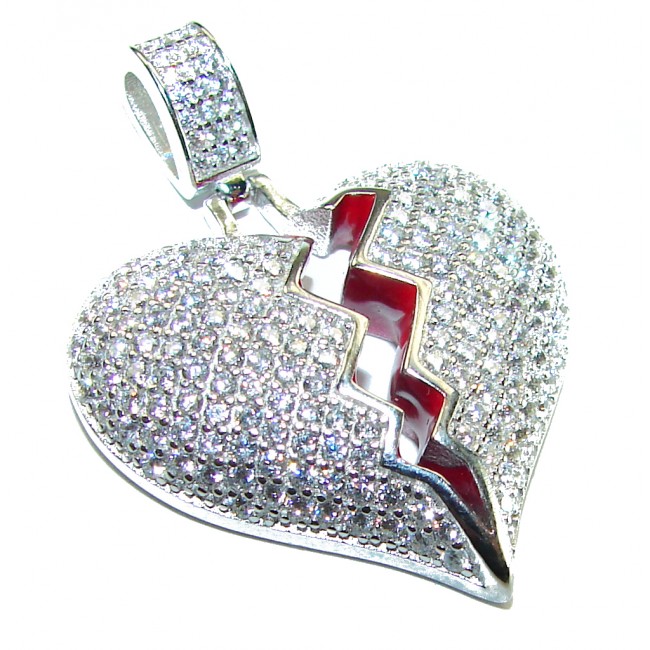 Broken Heart Luxurious 12.4 carat White Topaz .925 Sterling Silver handcrafted pendant