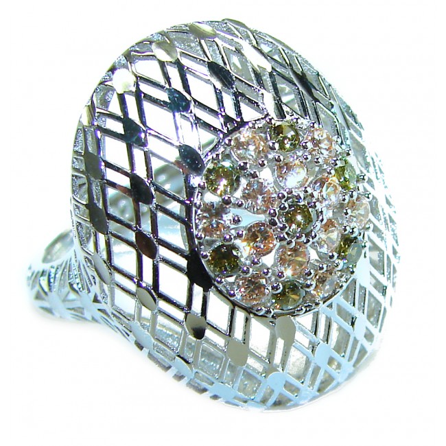 Aphrodite - 2.6 carat yellow Sapphire .925 Sterling Silver handcrafted ring size 8 - Close-up of Aphrodite ring with yellow sapphires in sterling silver.