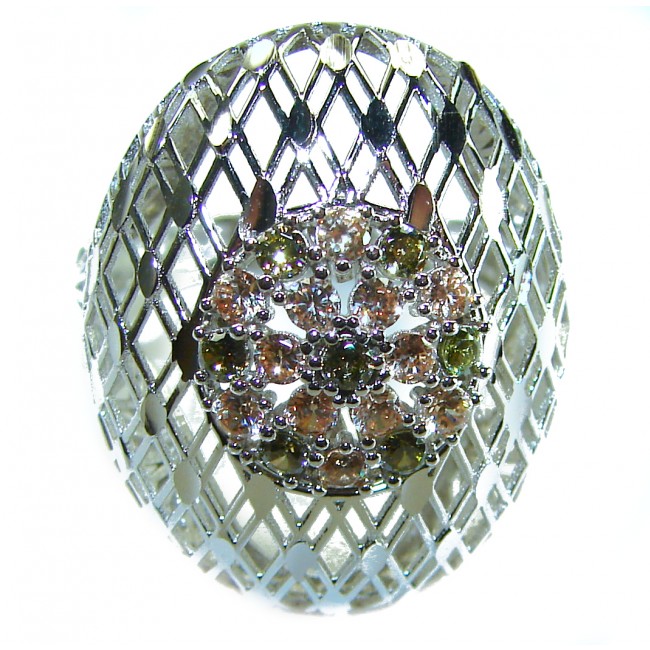 Aphrodite - 2.6 carat yellow Sapphire .925 Sterling Silver handcrafted ring size 8 - Close-up of Aphrodite ring with yellow sapphires and sterling silver lattice.