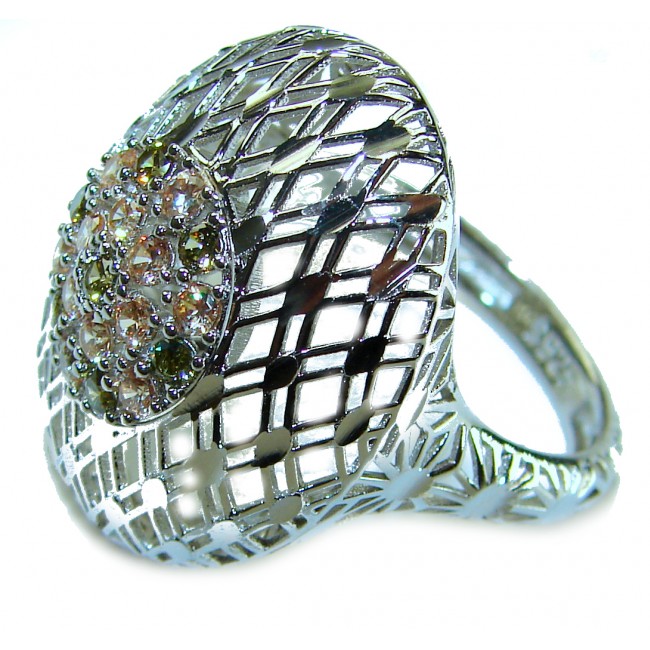 Aphrodite - 2.6 carat yellow Sapphire .925 Sterling Silver handcrafted ring size 8 - Side view of Aphrodite ring with yellow sapphires and sterling silver.