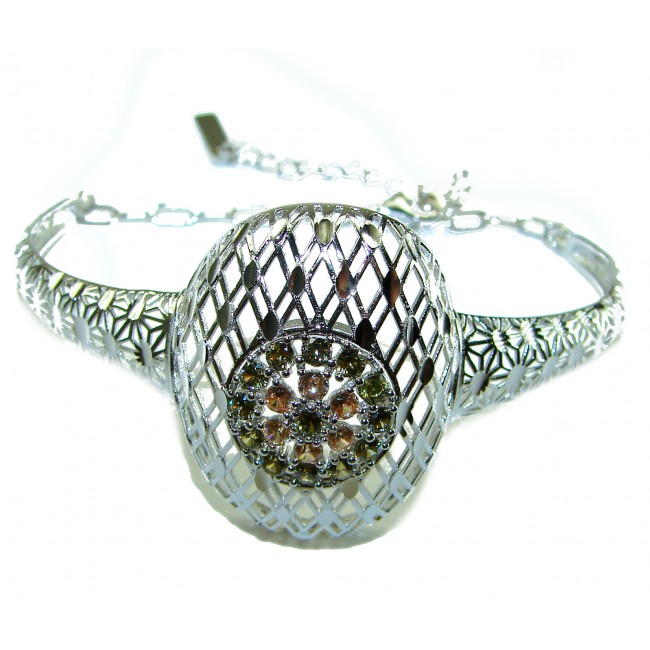 Aphrodite - Solid 4.5 multicolor Sapphire .925 Sterling Silver handcrafted Bracelet - Bracelet with multicolor sapphire detail on lattice design, front view