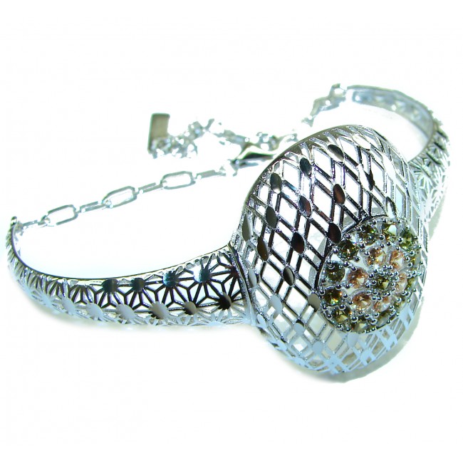 Aphrodite - Solid 4.5 multicolor Sapphire .925 Sterling Silver handcrafted Bracelet - Side view of Aphrodite multicolor Sapphire bracelet in sterling silver