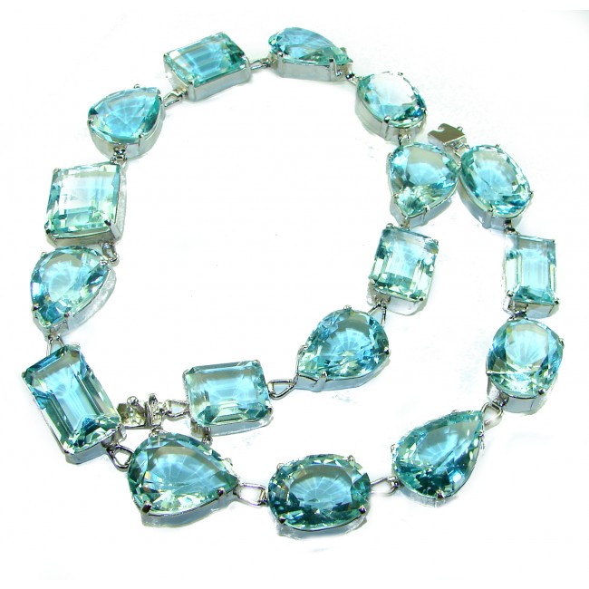 Bianca authentic 168.5 carat Aquamarine from Mozambique .925 Sterling Silver handcrafted necklace