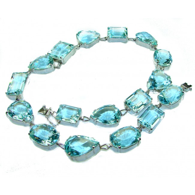 Bianca authentic 168.5 carat Aquamarine from Mozambique .925 Sterling Silver handcrafted necklace