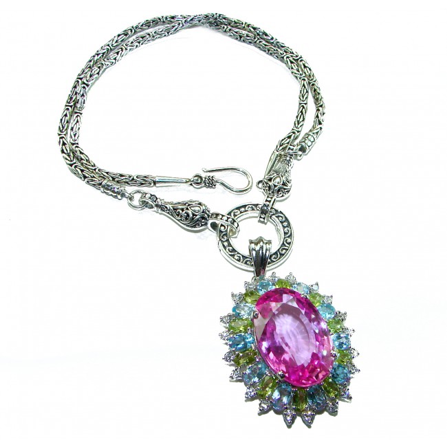 SPECTACULAR- Outstanding quality - 29.5 carat Pink Sapphire .925 Sterling Silver handcrafted Statement necklace