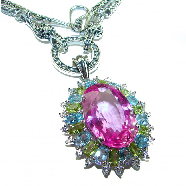 SPECTACULAR- Outstanding quality - 29.5 carat Pink Sapphire .925 Sterling Silver handcrafted Statement necklace