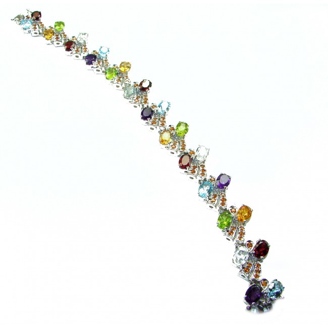 One of the kind 48.5 carat genuine Multigem Rhodium over .925 Sterling Silver Bracelet